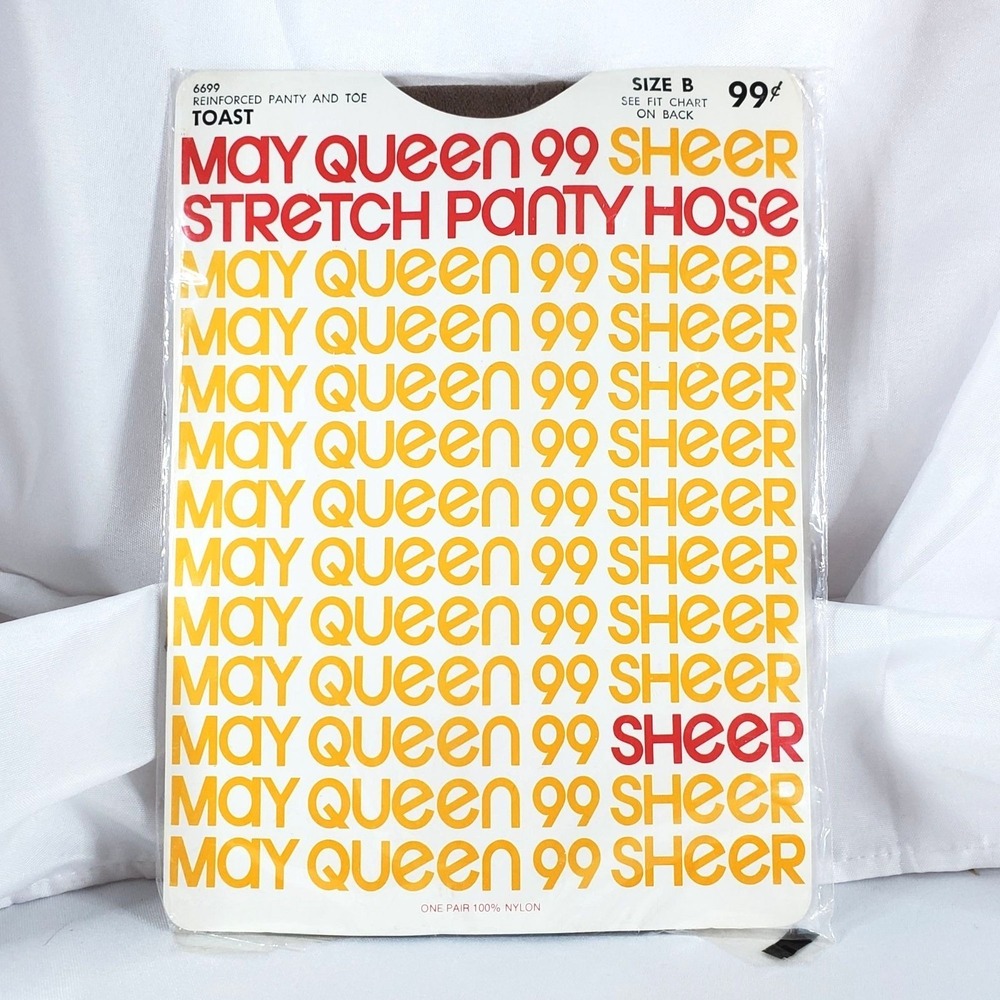 VTG May Queen 99 Sheer Stretch Pantyhose Size B Toast Reinforced Panty Toe NOS